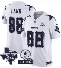 Men's Dallas Cowboys #88 CeeDee Lamb 2024 White F.U.S.E. With Established In 1960 Patch Stitched Football Jersey Men's Dallas Cowboys #88 CeeDee Lamb 2024 White F.U.S.E. With Established In 1960 Patch Stitched Football Jersey
